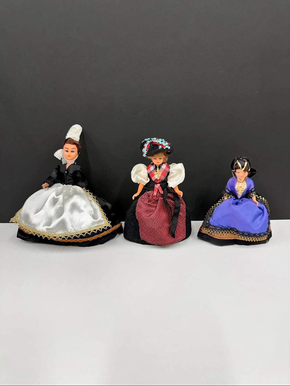 Vintage European French Regional Folk Costume Dolls Traditional Dress Lot of 3